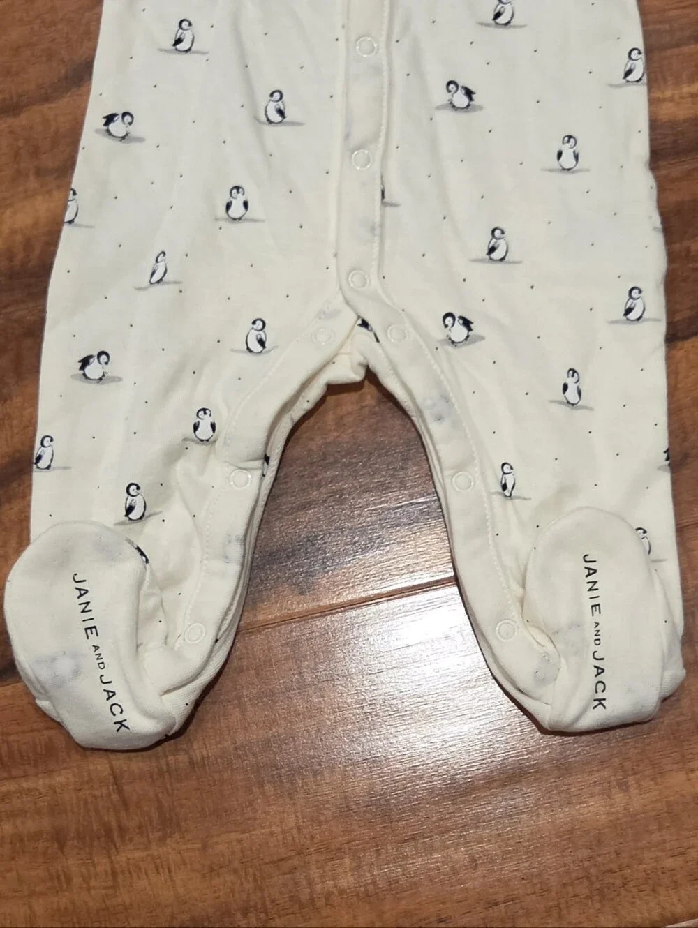 Janie and Jack NWT Newborn Ivory/Black Penguin Print Footie Romper